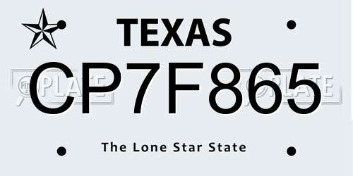 CP7F865 Texas License Plate