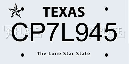 CP7L945 Texas License Plate