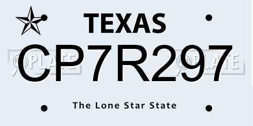 CP7R297 Texas License Plate