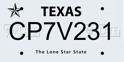 CP7V231 Texas License Plate