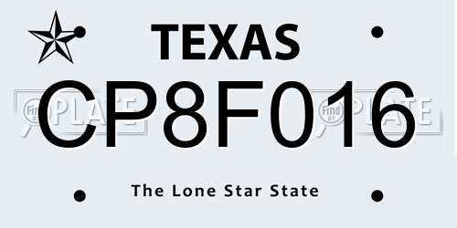 CP8F016 Texas License Plate