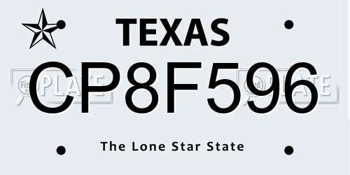CP8F596 Texas License Plate