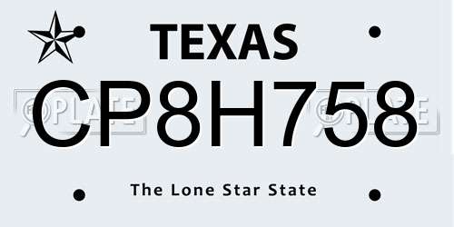 CP8H758 Texas License Plate