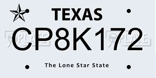 CP8K172 Texas License Plate