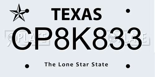 CP8K833 Texas License Plate