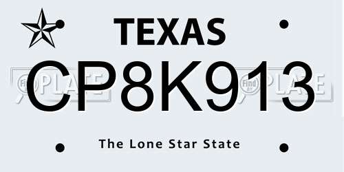 CP8K913 Texas License Plate