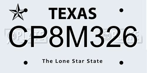 CP8M326 Texas License Plate