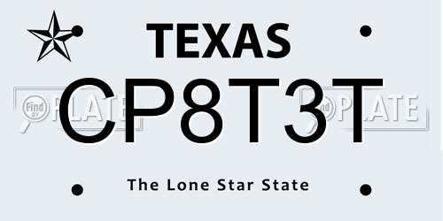 CP8T3T Texas License Plate