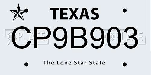 CP9B903 Texas License Plate