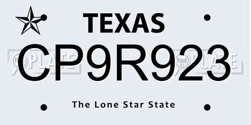CP9R923 Texas License Plate