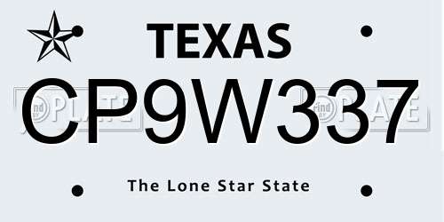 CP9W337 Texas License Plate