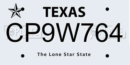 CP9W764 Texas License Plate