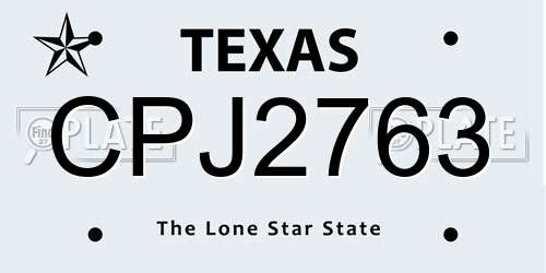 CPJ2763 Texas License Plate