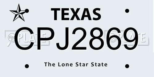 CPJ2869 Texas License Plate
