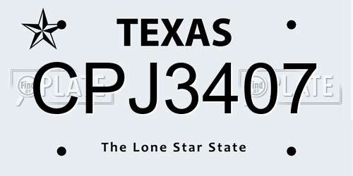 CPJ3407 Texas License Plate
