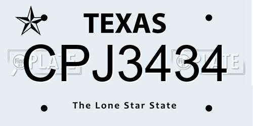 CPJ3434 Texas License Plate
