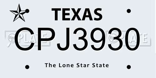 CPJ3930 Texas License Plate