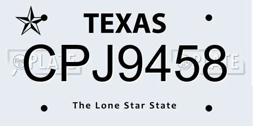CPJ9458 Texas License Plate
