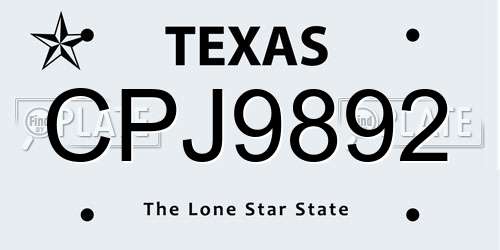 CPJ9892 Texas License Plate