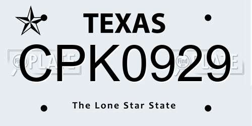 CPK0929 Texas License Plate