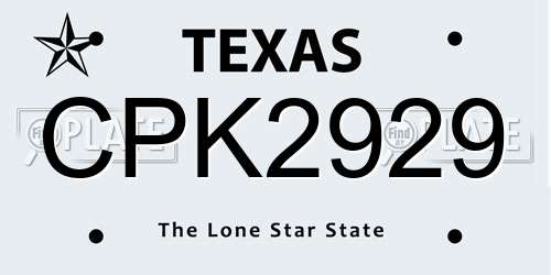 CPK2929 Texas License Plate