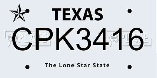 CPK3416 Texas License Plate