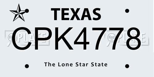 CPK4778 Texas License Plate