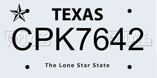CPK7642 Texas License Plate