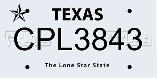 CPL3843 Texas License Plate