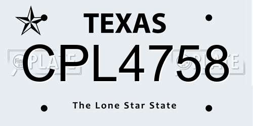 CPL4758 Texas License Plate