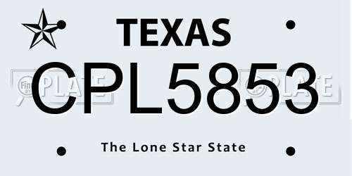 CPL5853 Texas License Plate