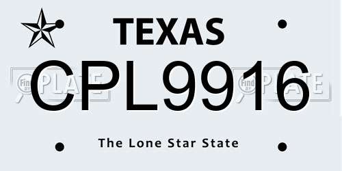 CPL9916 Texas License Plate