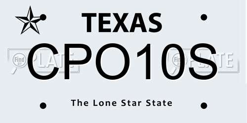 CPO10S Texas License Plate