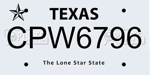 CPW6796 Texas License Plate