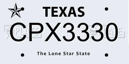 CPX3330 Texas License Plate