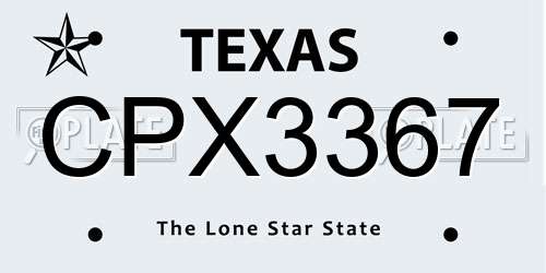 CPX3367 Texas License Plate
