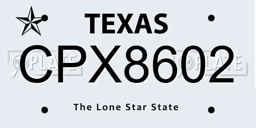 CPX8602 Texas License Plate