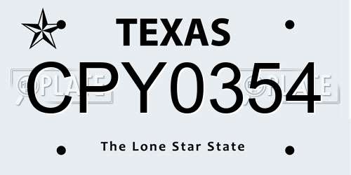 CPY0354 Texas License Plate