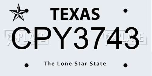 CPY3743 Texas License Plate