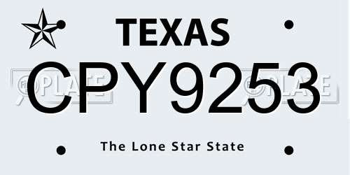 CPY9253 Texas License Plate