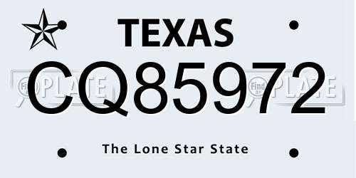 CQ85972 Texas License Plate