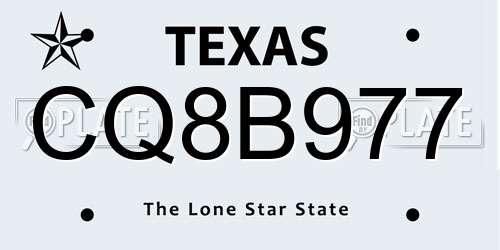 CQ8B977 Texas License Plate