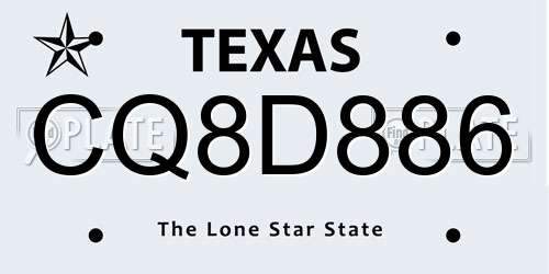 CQ8D886 Texas License Plate
