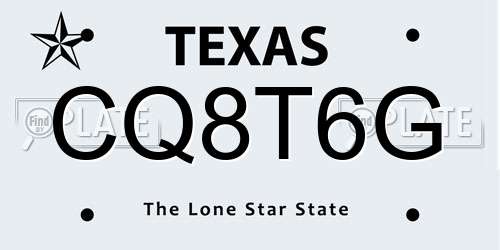 CQ8T6G Texas License Plate