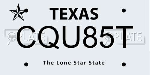 CQU85T Texas License Plate