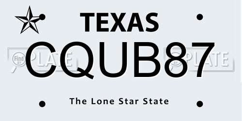 CQUB87 Texas License Plate