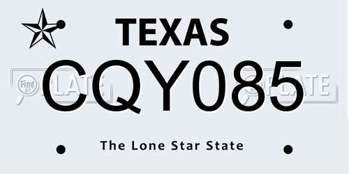 CQY085 Texas License Plate