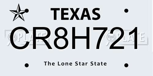CR8H721 Texas License Plate