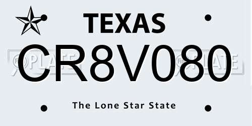 CR8V080 Texas License Plate