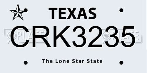 CRK3235 Texas License Plate